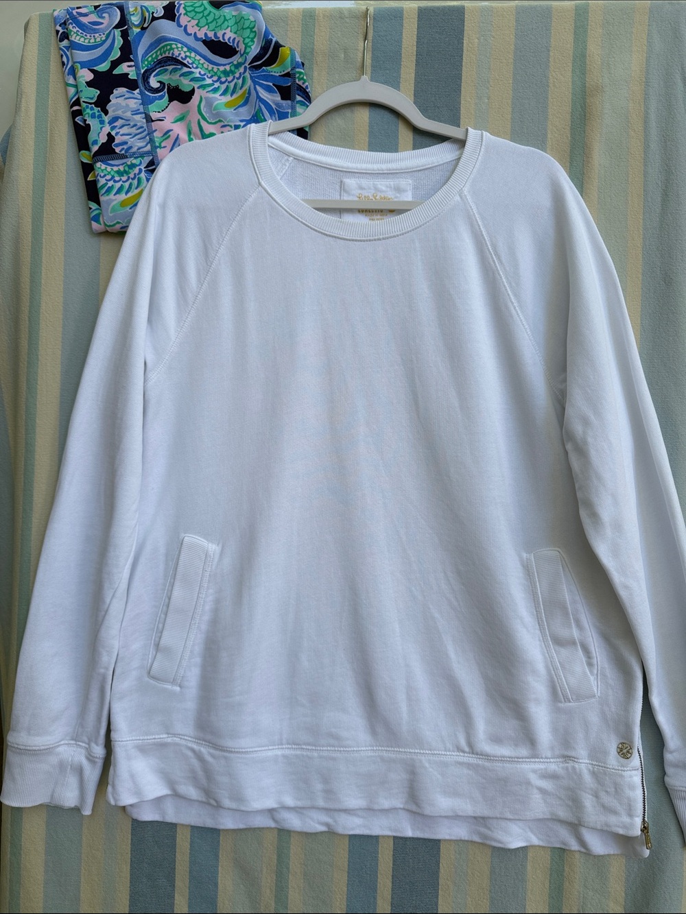 Lilly Pulitzer White Beach Comber Pullover Sweatshirt with Side Zip Detail